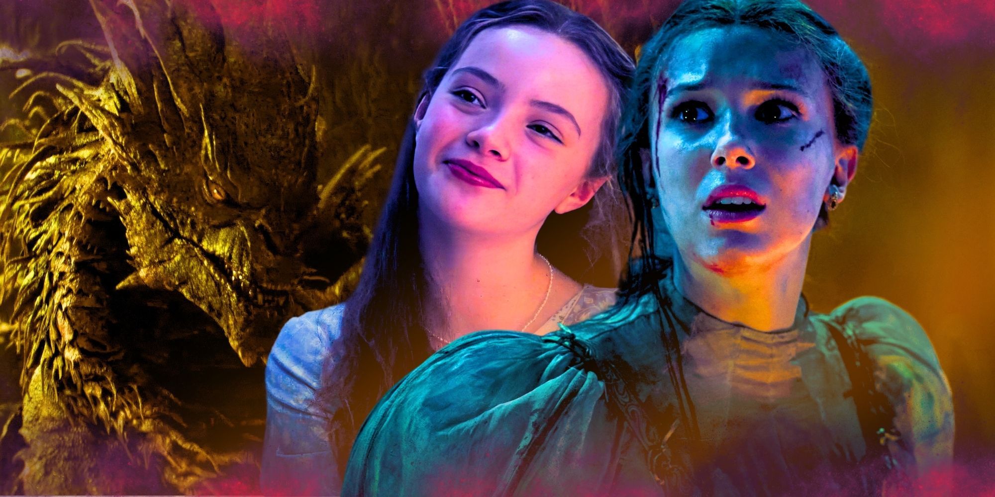 O imagine compozita a dragonului, Floria si Elodie din Damsel