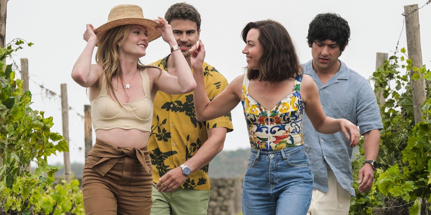 Distributia din The White Lotus sezonul 2 plimbandu-se printr-o vie